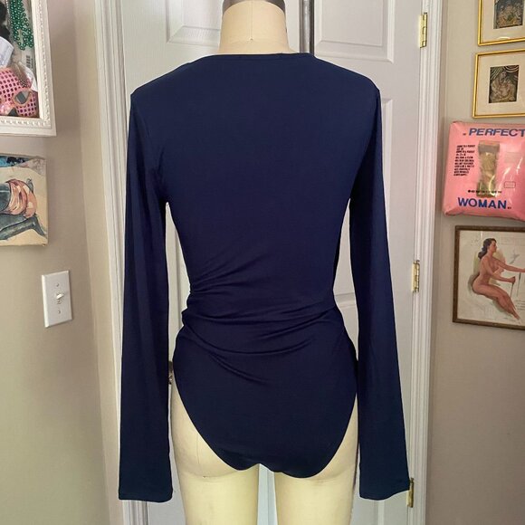 NORDSTROM NAVY Mock Wrap stretch Long sleeve Bodysuit Blouse Shirt *SMALL* - Picture 4 of 5